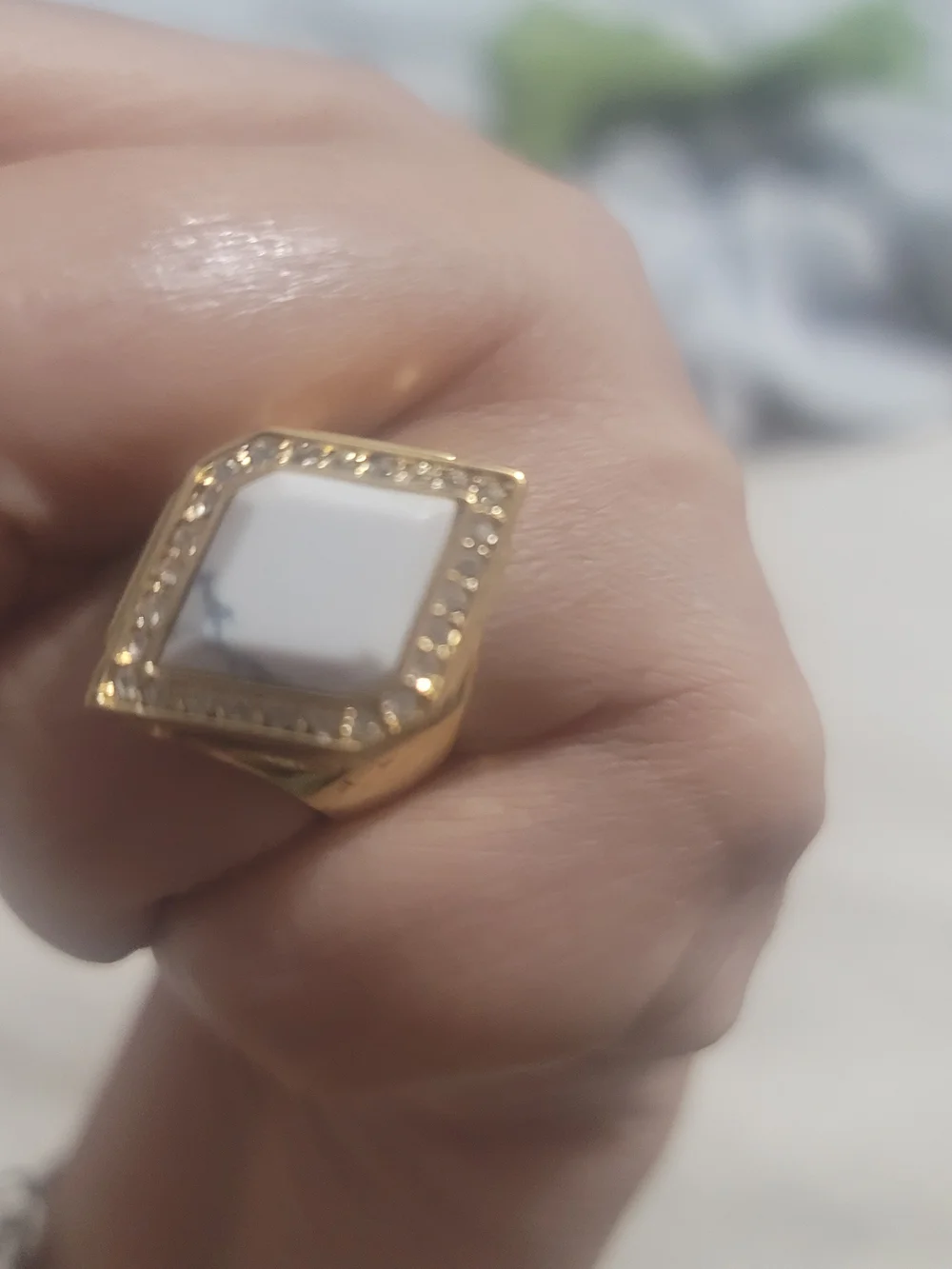 Gold-Tone Howlite Square Statement Ring - White